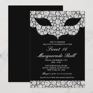 Sweet 16 Anniversaire Diamond Mask Invitation