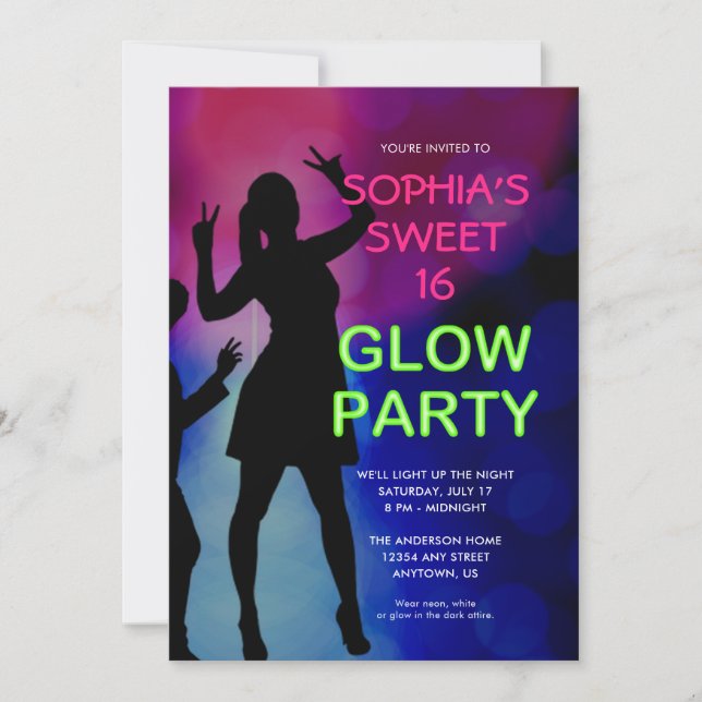 Sweet 16 Anniversaire Glow Party Invitation (Devant)