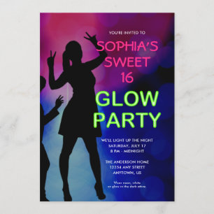 Sweet 16 Anniversaire Glow Party Invitation