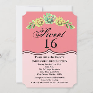 Sweet 16 Anniversaire Invitation Bohemian Cactus S