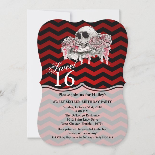 Sweet 16 Anniversaire Invitation crâne Rose Gothic (Devant)