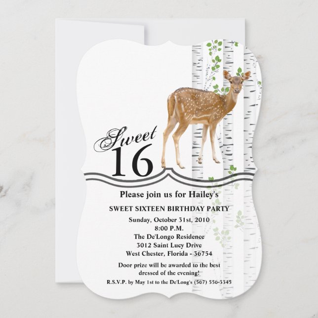 Sweet 16 Anniversaire Invitation Deer Doe Woodland (Devant)