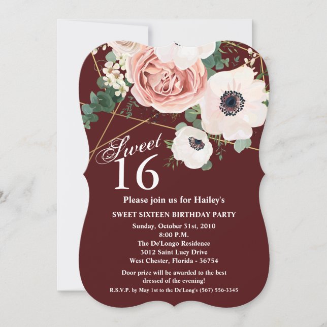 Sweet 16 Anniversaire Invitation Géométrique Jardi (Devant)
