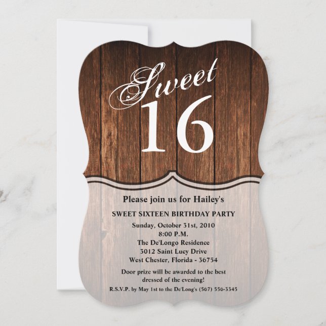 Sweet 16 Anniversaire Invitation Grange Wood Pays (Devant)