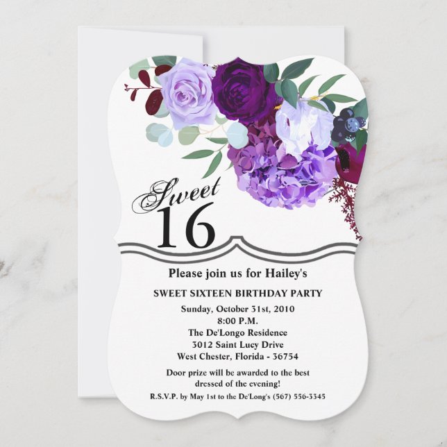 Sweet 16 Anniversaire Invitation Lavande Hibiscus  (Devant)