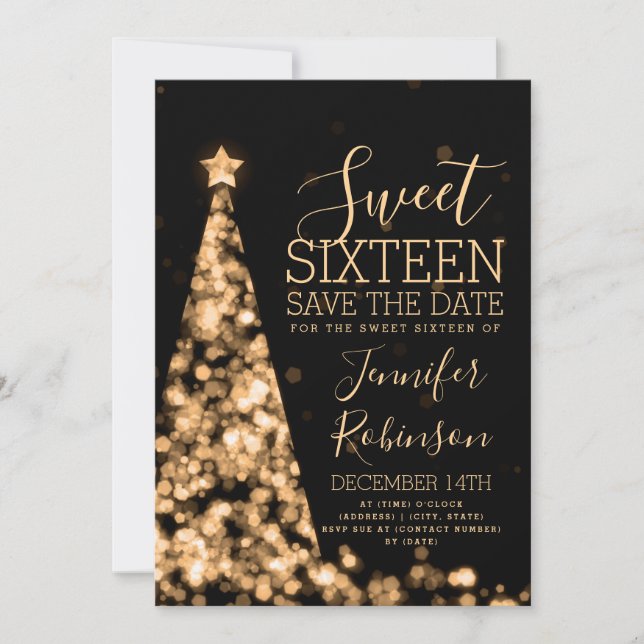 Sweet 16 Anniversaire Invitation Or Noël (Devant)