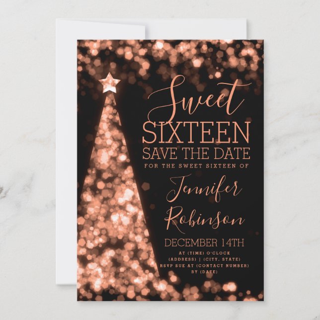 Sweet 16 Anniversaire Invitation Rose Or Noël (Devant)