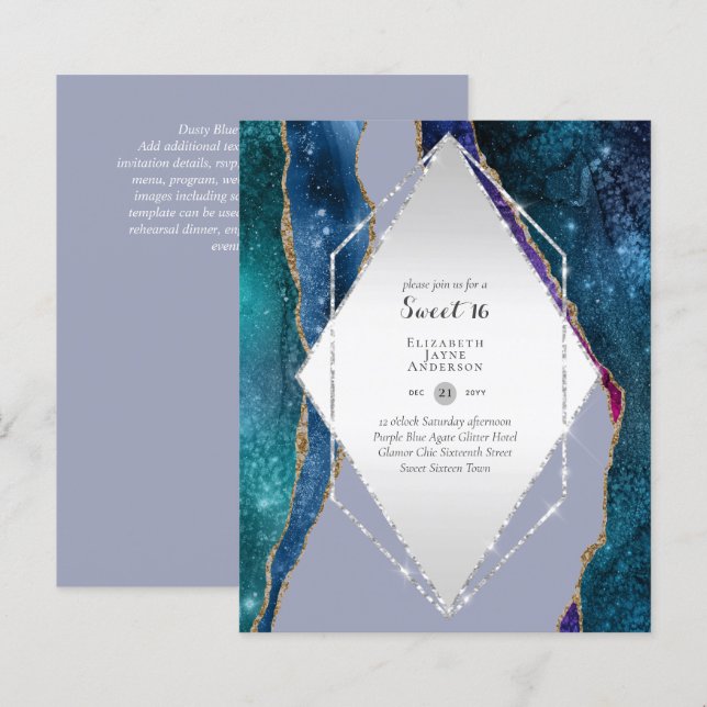 Sweet 16 Anniversaire Invitations Agate Parties sc (Devant / Derrière)