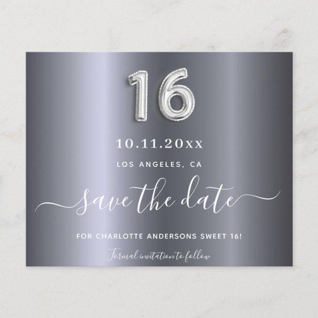Sweet 16 anniversaire métal argenté enregistrer la (Devant)