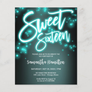 Sweet 16 Anniversaire Turquoise Neon Glow Budge In