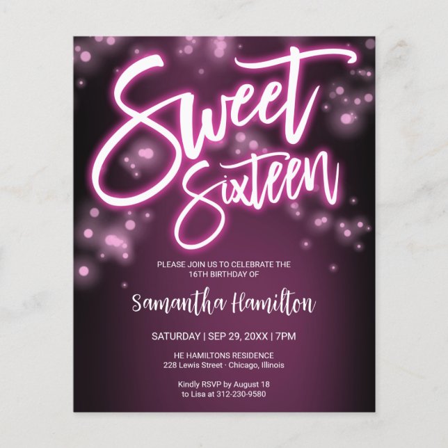 Sweet 16 Anniversaires Hot rose Neon Glow Budge In (Devant)
