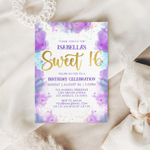 Sweet 16 Aquarelle Purple Gold Invitation