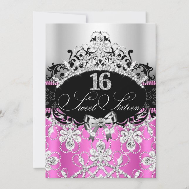 Sweet 16 Argent rose Étincelle Tiara Invitation d' (Devant)