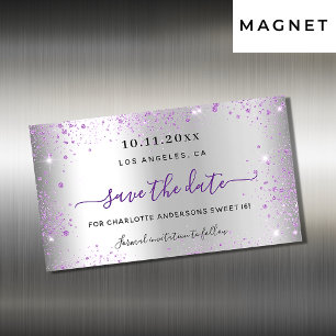 Sweet 16 argent violet enregistrer l'aimant de dat