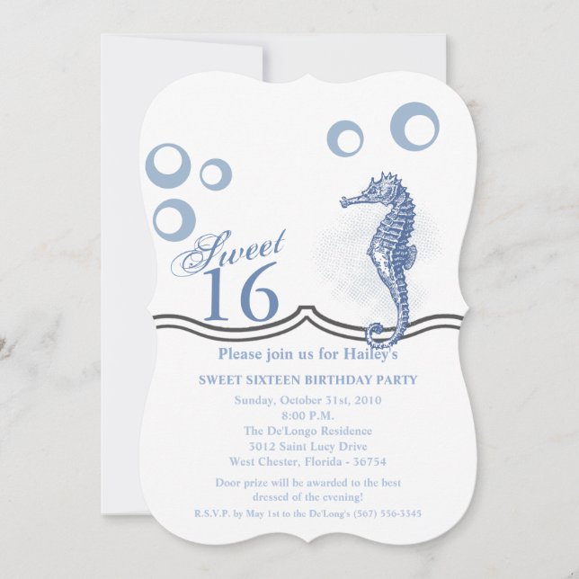 Sweet 16 Birthday Invitation Seahorse Ocean Beach (Devant)