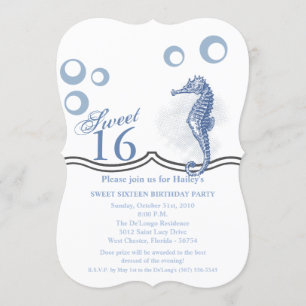 Sweet 16 Birthday Invitation Seahorse Ocean Beach
