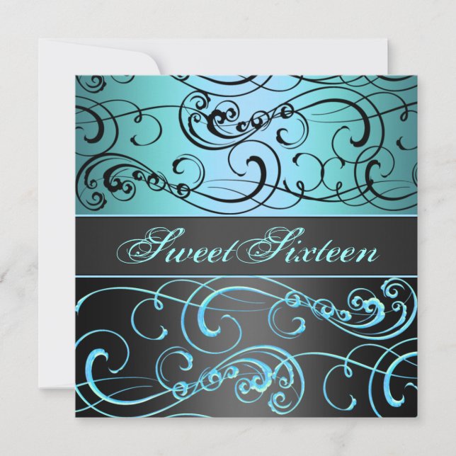 Sweet 16 Black/Blue Swirl Invitation Anniversaire (Devant)