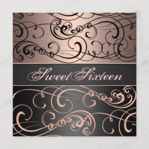 Sweet 16 Black/Peach Swirl Invitation Anniversaire