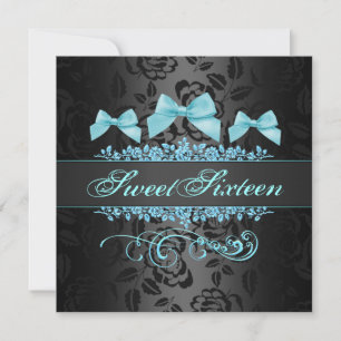 Sweet 16 Bleu & Black Bow Invitation d'anniversair