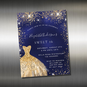 Sweet 16 bleu marine robe or aimant invitation