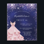 Sweet 16 bleu marine robe rose invitation<br><div class="desc">Une invitation tendance et glamour pour une Soirée 16, 16e anniversaire Sweet. Un arrière - plan bleu marine avec de la poussière de parties scintillant rose et une robe. La couleur bleue est inégale. Le nom est écrit avec un script de style moderne écrit à la main. Personnalisez et ajoutez...</div>