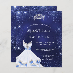 Sweet 16 bleu marine robe tiara invitation