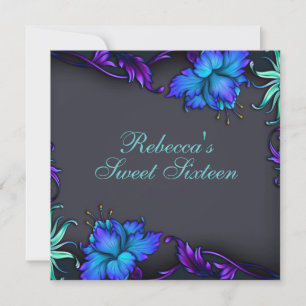 Sweet 16 Blue Flower Burst Design Invitation d'ann