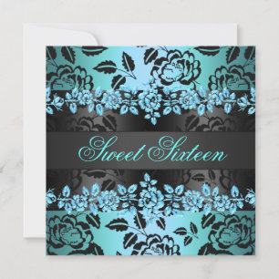 Sweet 16 Blue Rose Design Invitation d'anniversair