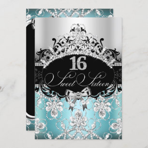 Sweet 16 Blue Sparkle Tiara Invitation d'anniversa