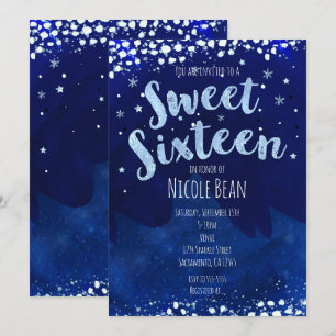 Sweet 16 Blue Winter Wonderland Starry Invitations