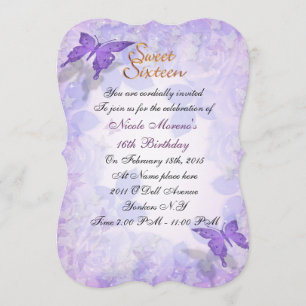Sweet 16 boutons-papillons violets invitation