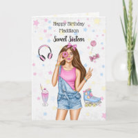 Sweet 16 Brunette Roller Girl Bonne carte d'annive