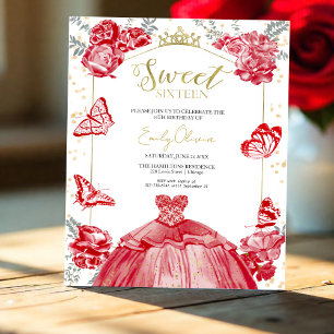 Sweet 16 Budget Invitation Papillon rouge Robe