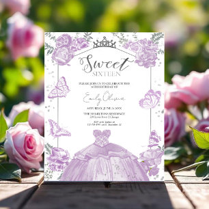 Sweet 16 Budget Photo Invitation Papillon