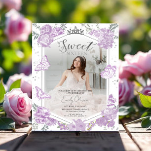 Sweet 16 Budget Photo Invitation Papillon