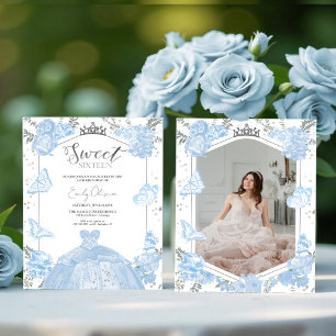 Sweet 16 Budget Photo Invitation Papillon Bleu