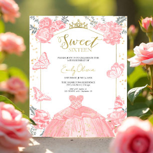 Sweet 16 Budget Photo Invitation Papillon rose
