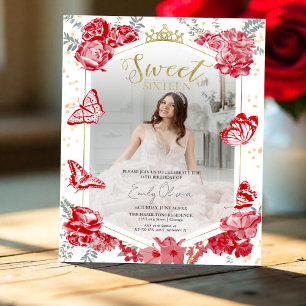 Sweet 16 Budget Photo Invitation Papillon rouge