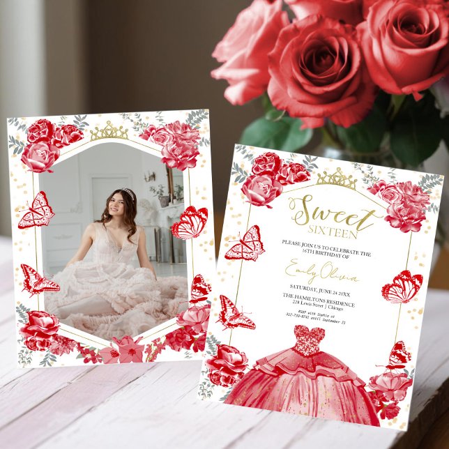 Sweet 16 Budget Photo Invitation Papillon rouge (Créateur téléchargé)