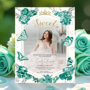 Sweet 16 Budget Photo Invitation Papillon vert