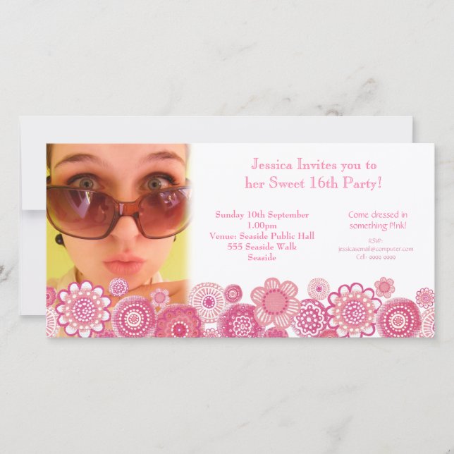 Sweet 16 Carte photo de fête d'anniversaire Modèle (Devant)