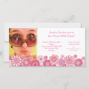 Sweet 16 Carte photo de fête d'anniversaire Modèle