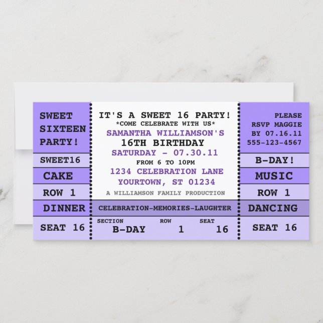 Sweet 16 Carte photo de l'invitation au concert (Devant)