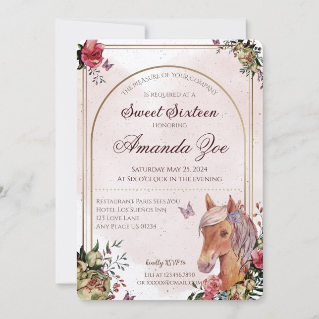 Sweet 16 Cheval invitation design (Devant)