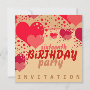 Sweet 16 Coeurs Anniversaire Invitation
