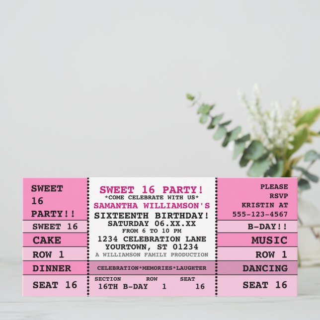 Sweet 16 Concert Ticket Invitation (Debout devant)