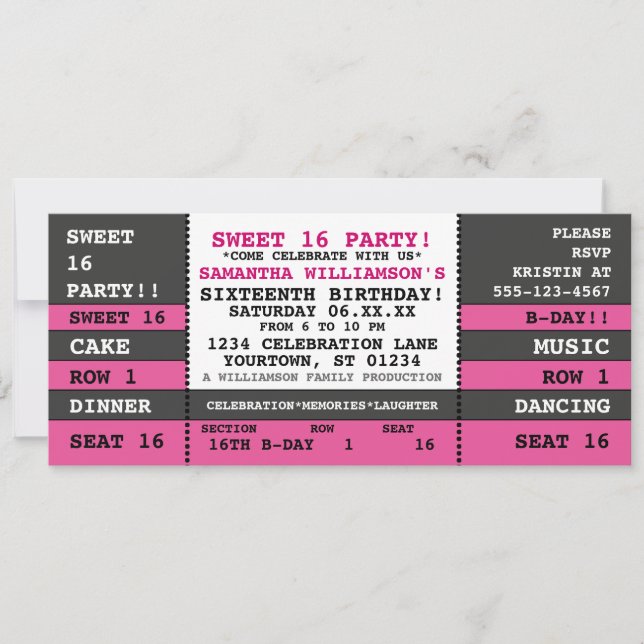 Sweet 16 Concert Ticket Invitation (Devant)