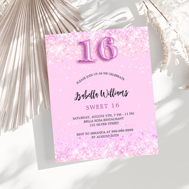 Sweet 16 confetti rose fille invitation budget (Créateur téléchargé)