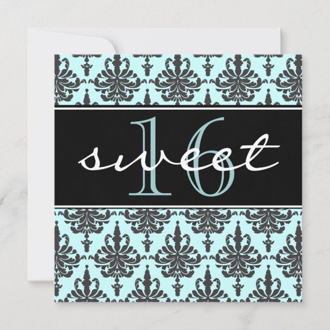 Sweet 16 Damask Anniversaire Party Invitation (Devant)
