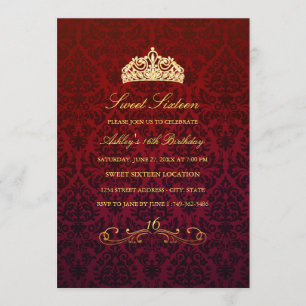 Sweet 16 Diadème Rouge & Invitation Damassé